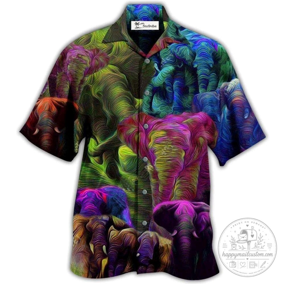 Colorful Elephant All-Over Print Hawaiian Shirt for Men and Women