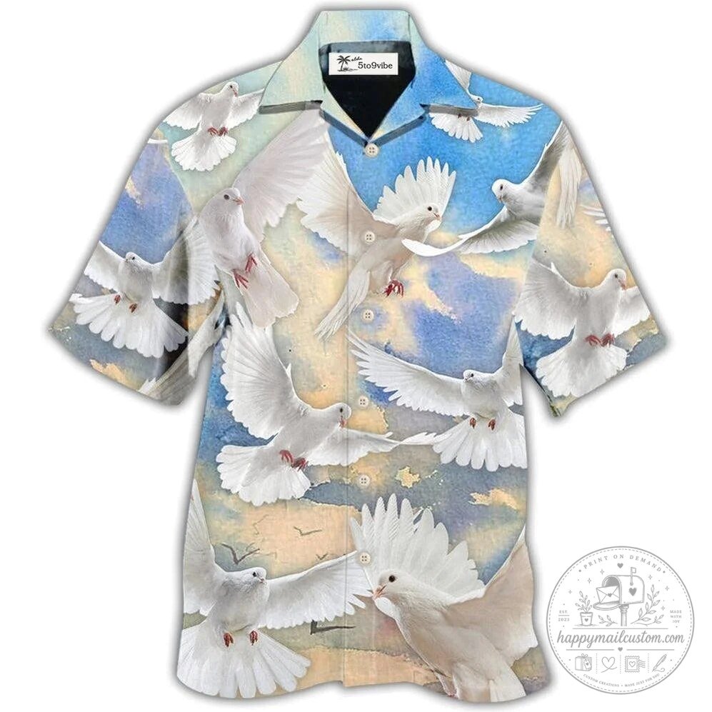 White Dove Birds Flying In Blue Sky Hawaiian Shirt 2 White Dove Birds Flying In Blue Sky Hawaiian Shirt