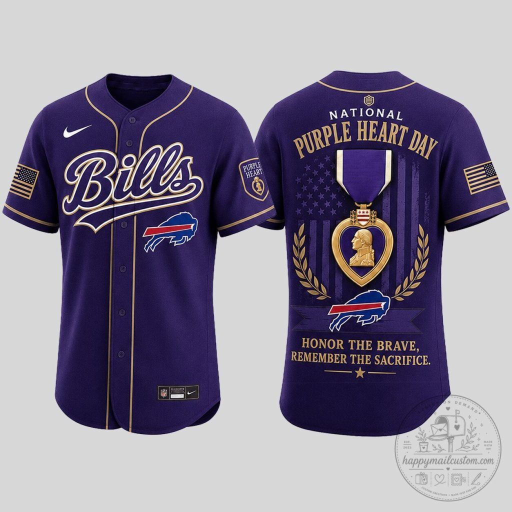 Buffalo Bills National Purple Heart Day Honor The Brave Baseball Jersey Buffalo Bills National Purple Heart Day Honor The Brave Baseball Jersey