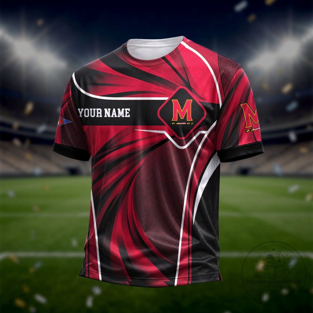 Maryland Terrapins Fan Gear Custom Name Red Black White Short Sleeve T-Shirt Maryland Terrapins Fan Gear Custom Name Red Black White Short Sleeve T-Shirt