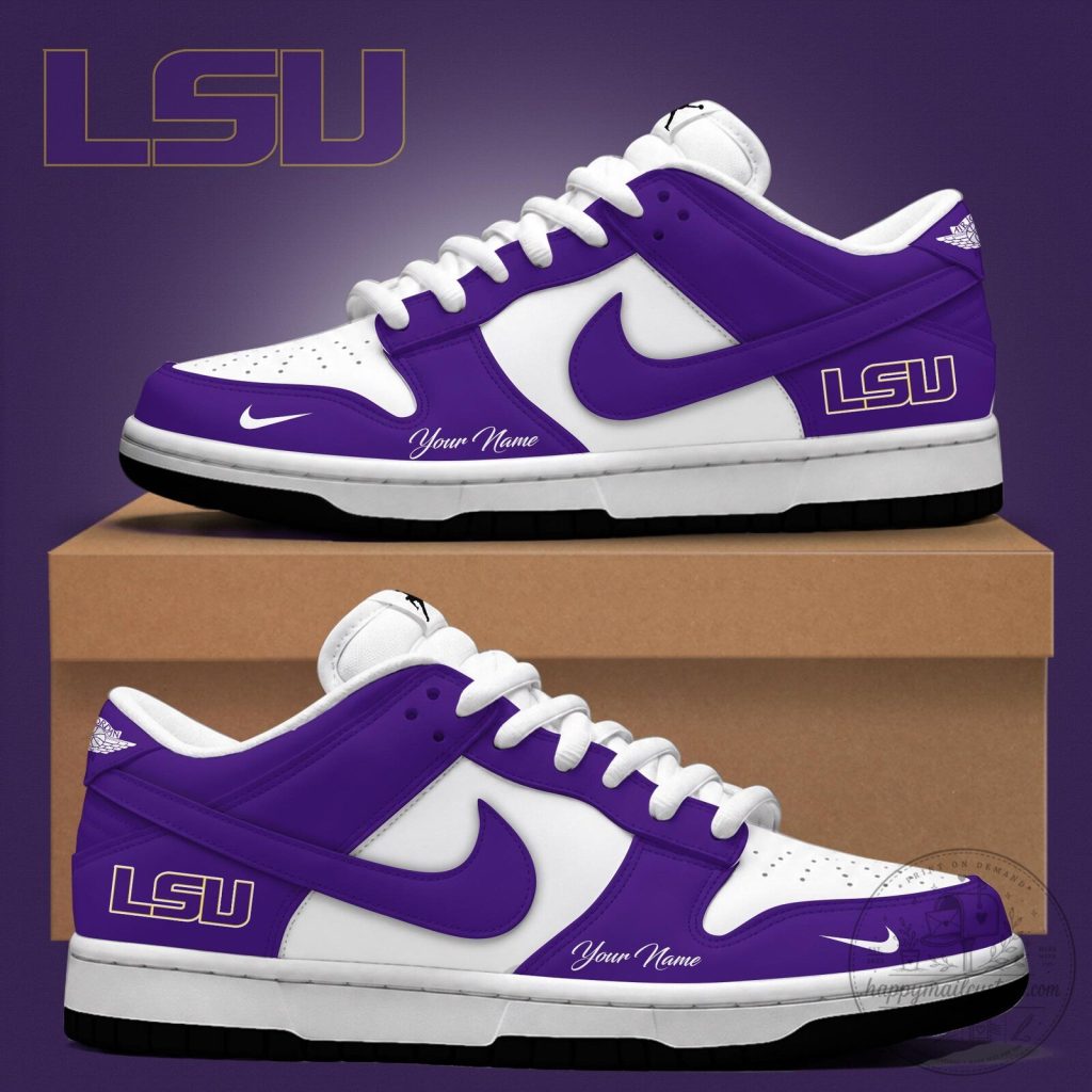 Louisiana State University Tigers Custom Name Purple and White Sneakers Louisiana State University Tigers Custom Name Purple and White Sneakers