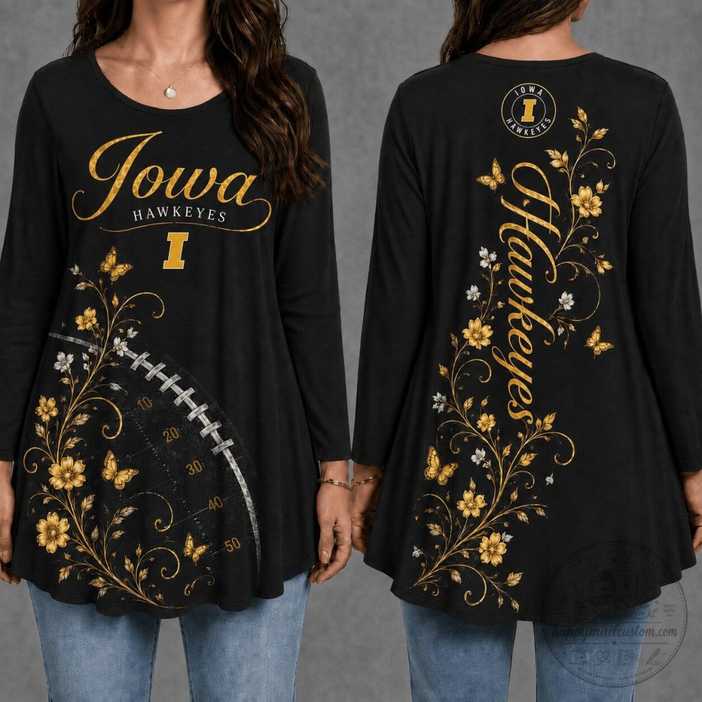 Iowa Hawkeyes Women's Floral Football Long Sleeve Tunic Top Iowa Hawkeyes Women's Floral Football Long Sleeve Tunic Top