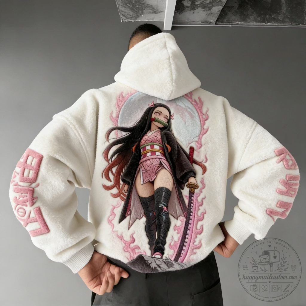 Demon Slayer Nezuko Kamado Anime Plush Hoodie for Men Demon Slayer Nezuko Kamado Anime Plush Hoodie for Men
