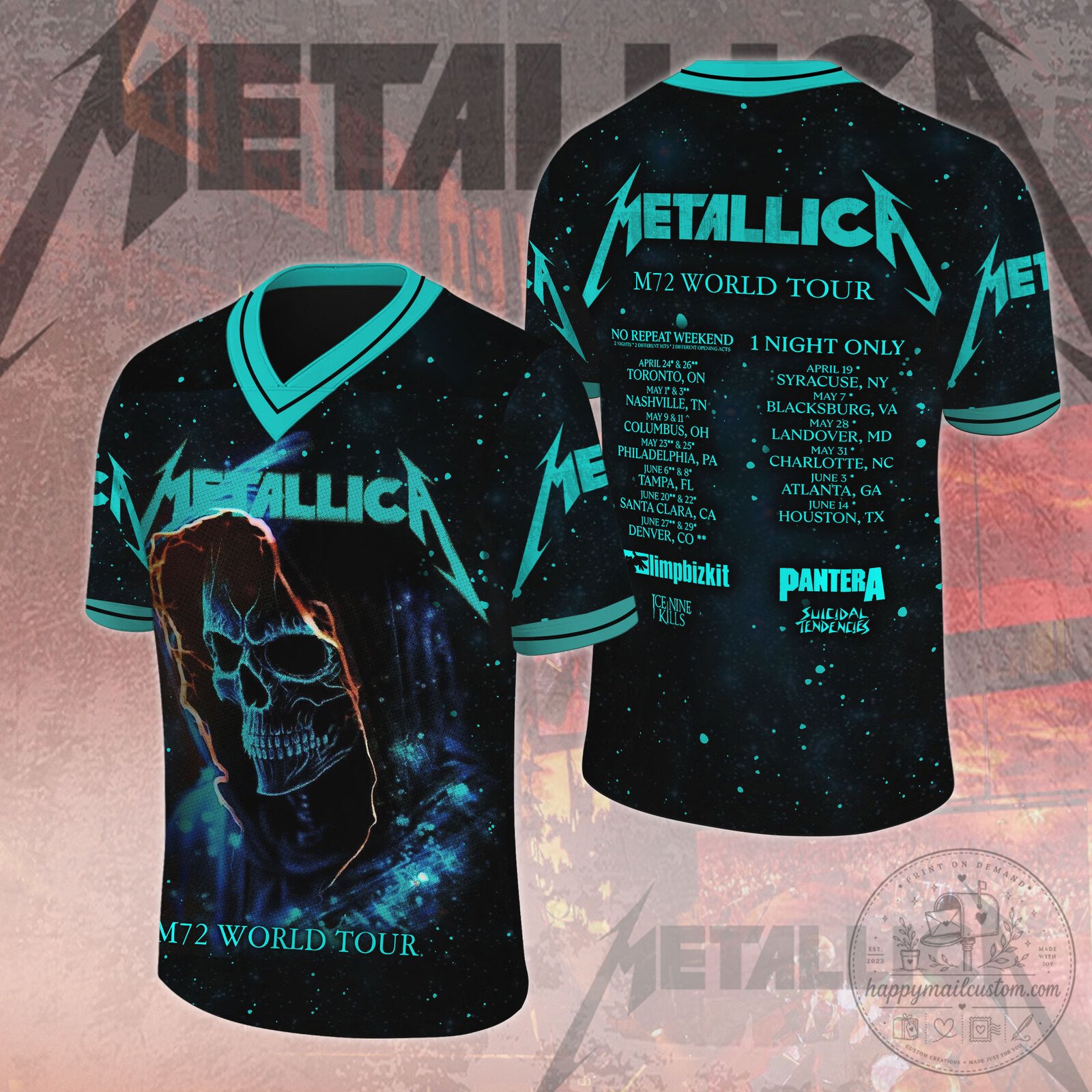 Metallica M72 World Tour Skull Graphic Band Football Jersey