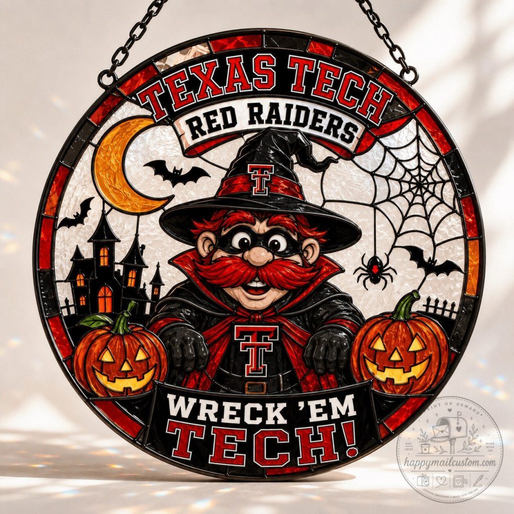 Texas Tech Red Raiders Halloween Mascot Suncatcher Stained Glass Style Decor Texas Tech Red Raiders Halloween Mascot Suncatcher Stained Glass Style Decor