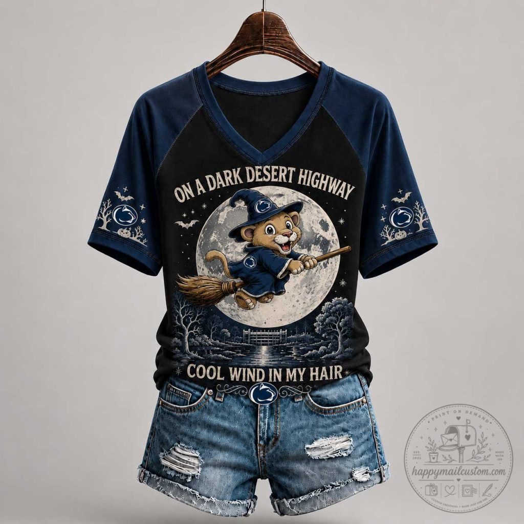Penn State Nittany Lions Halloween Witch Flying Broom Moon V-Neck T-Shirt Penn State Nittany Lions Halloween Witch Flying Broom Moon V-Neck T-Shirt