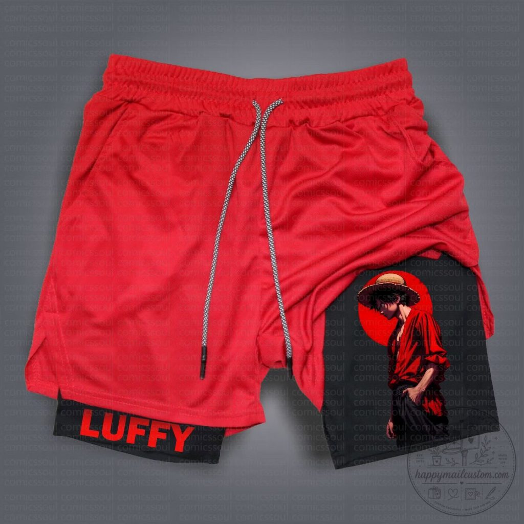 One Piece Monkey D. Luffy Red Anime Graphic Streetwear Shorts One Piece Monkey D. Luffy Red Anime Graphic Streetwear Shorts