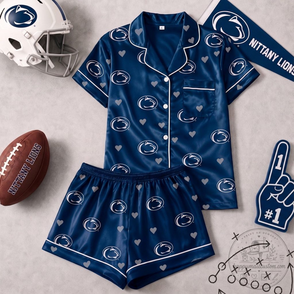 Penn State Nittany Lions Premium NCAA Love Satin Pajamas Set NY Penn State Nittany Lions | Premium NCAA Love Satin Pajamas Set NY