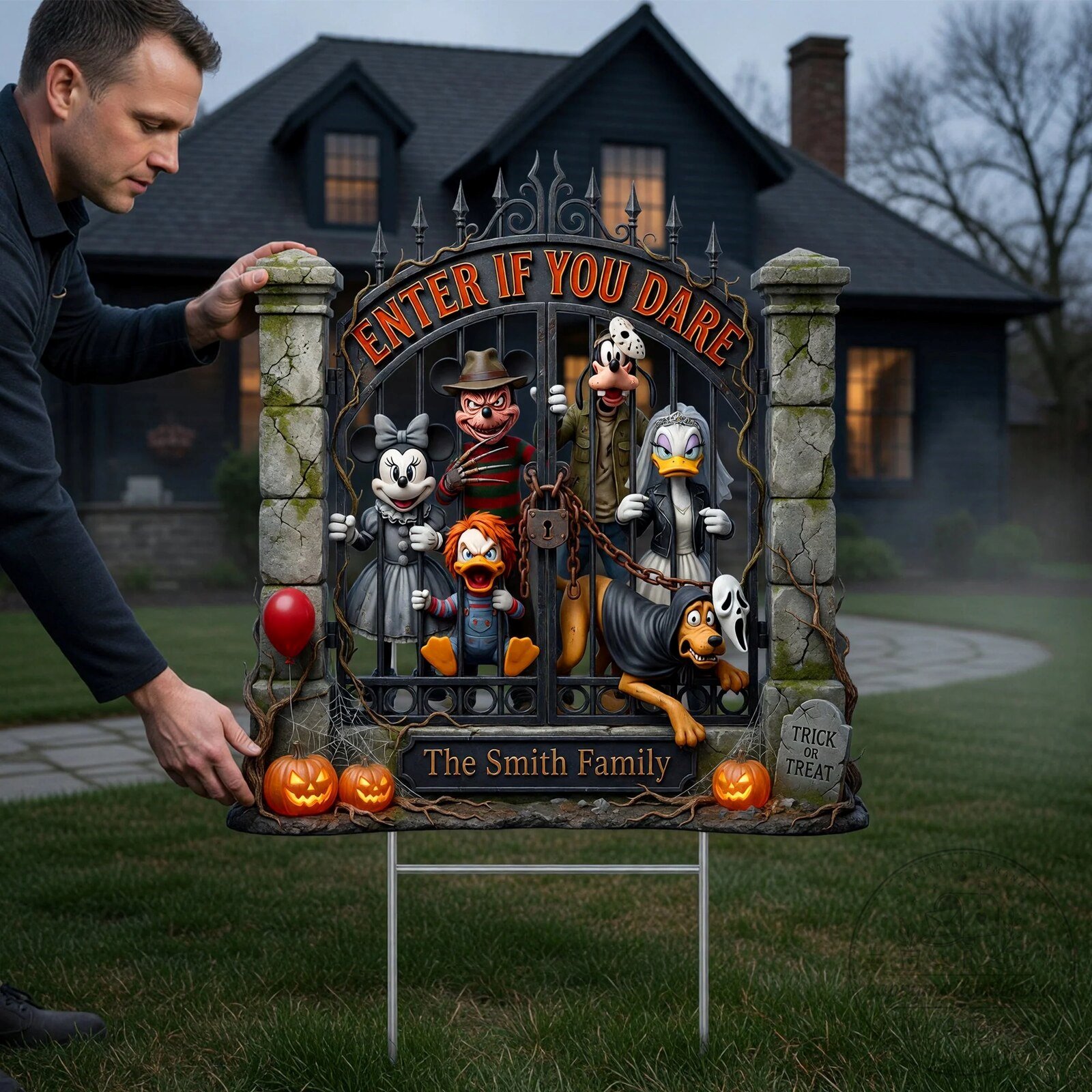 Disney Halloween Mickey Minnie Donald Daisy Goofy Freddy Krueger Yard Sign 9 Trick Or Treat Custom Shape Yard Sign - Personalized Gifts For Halloween 03toqn080826