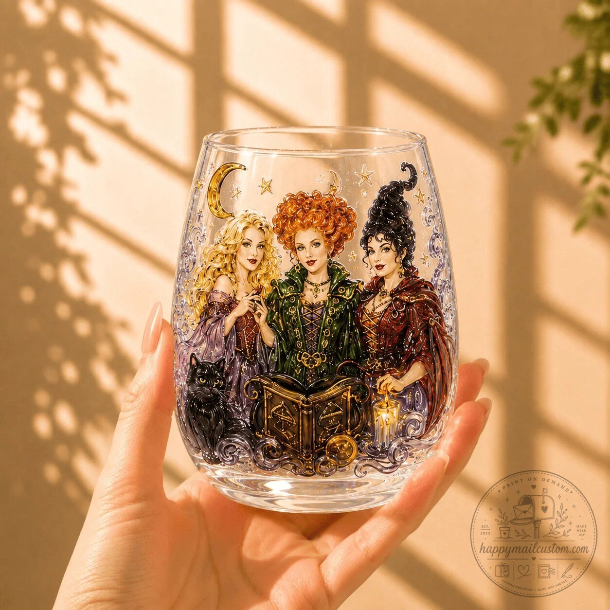 Halloween Stemless Wine Glass Set featuring the Sanderson Sisters from Hocus Pocus 9 Halloween Stemless Wine Glass Set featuring the Sanderson Sisters from Hocus Pocus
