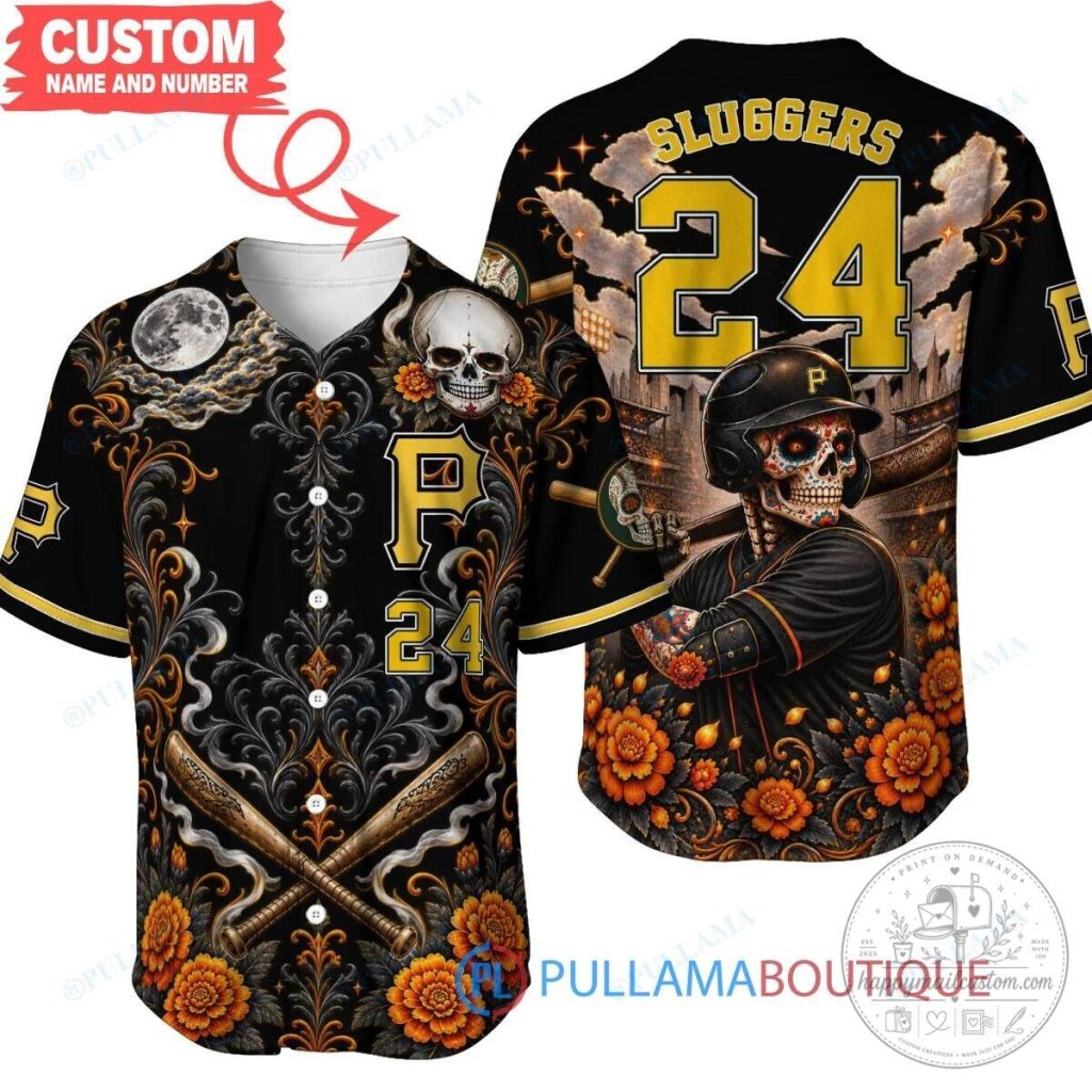 Pittsburgh Pirates Day of the Dead Skull Baseball Jersey Custom Name Number Pittsburgh Pirates Day of the Dead Skull Baseball Jersey Custom Name Number