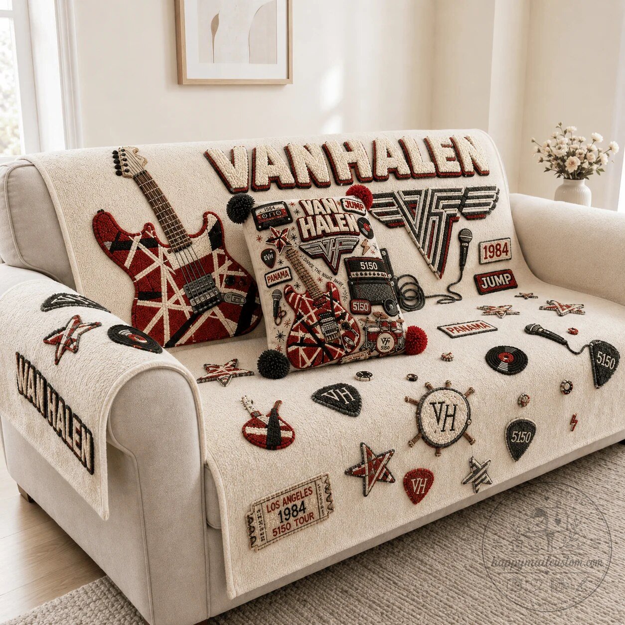 Van Halen Rock Band Guitar Logo Tufted Sofa Cover Slipcover