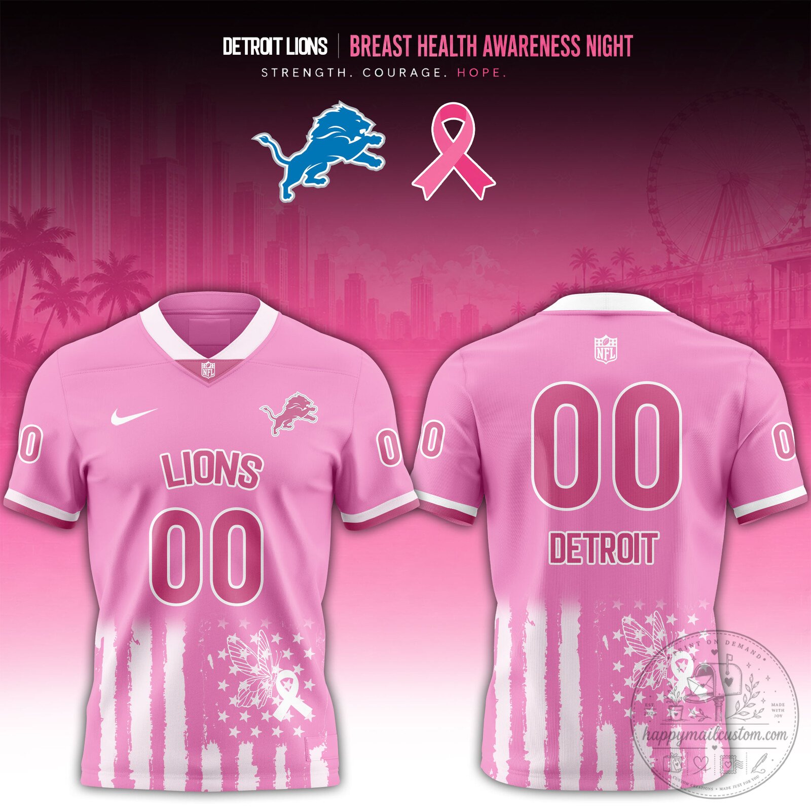 Detroit Lions Breast Health Awareness Night Pink Football Jersey
