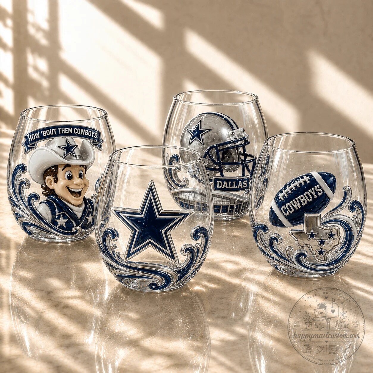 Dallas Cowboys Football Team Stemless Wine Glasses Set of Four 1 Dallas Cowboys Football Team Stemless Wine Glasses Set of Four