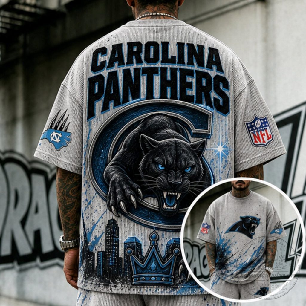 Carolina Panthers NFL Football Team Graphic Print Oversized T-Shirt Carolina Panthers NFL Football Team Graphic Print Oversized T-Shirt