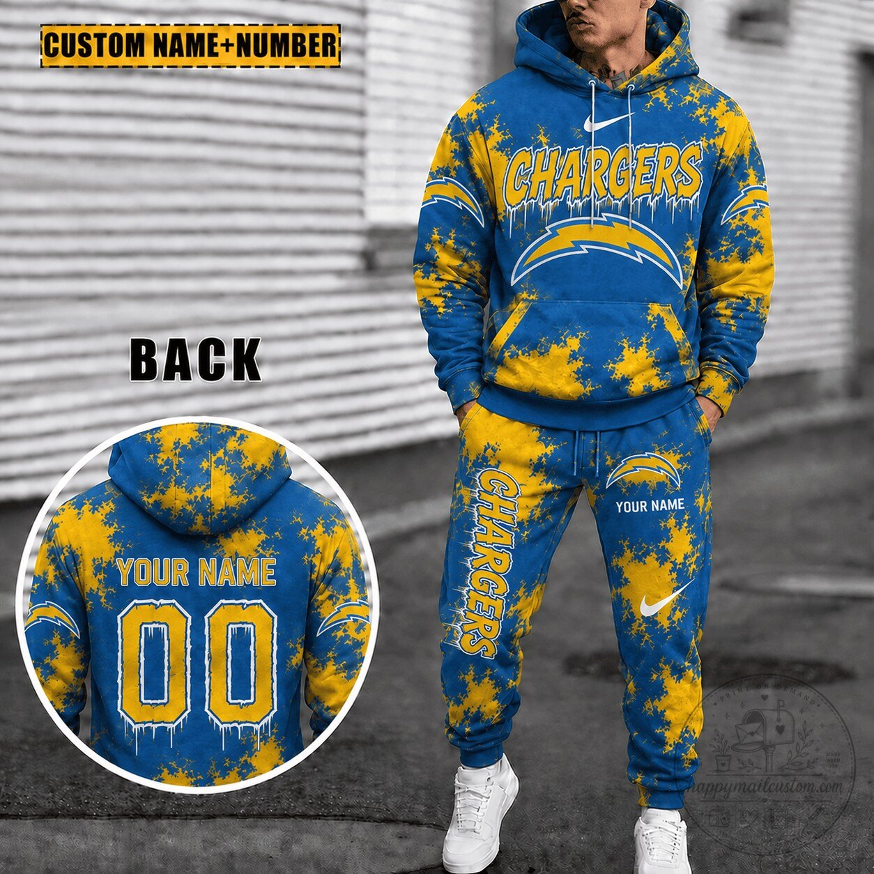 Los Angeles Chargers Personalized Custom Name And Number Hoodie And Sweatpants Set 2 Los Angeles Chargers Personalized Custom Name And Number Hoodie And Sweatpants Set
