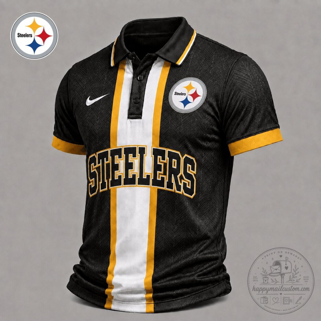 Pittsburgh Steelers Fan Polo Shirt NFL Classic Stripe Black and Gold Pittsburgh Steelers Fan Polo Shirt NFL Classic Stripe Black and Gold