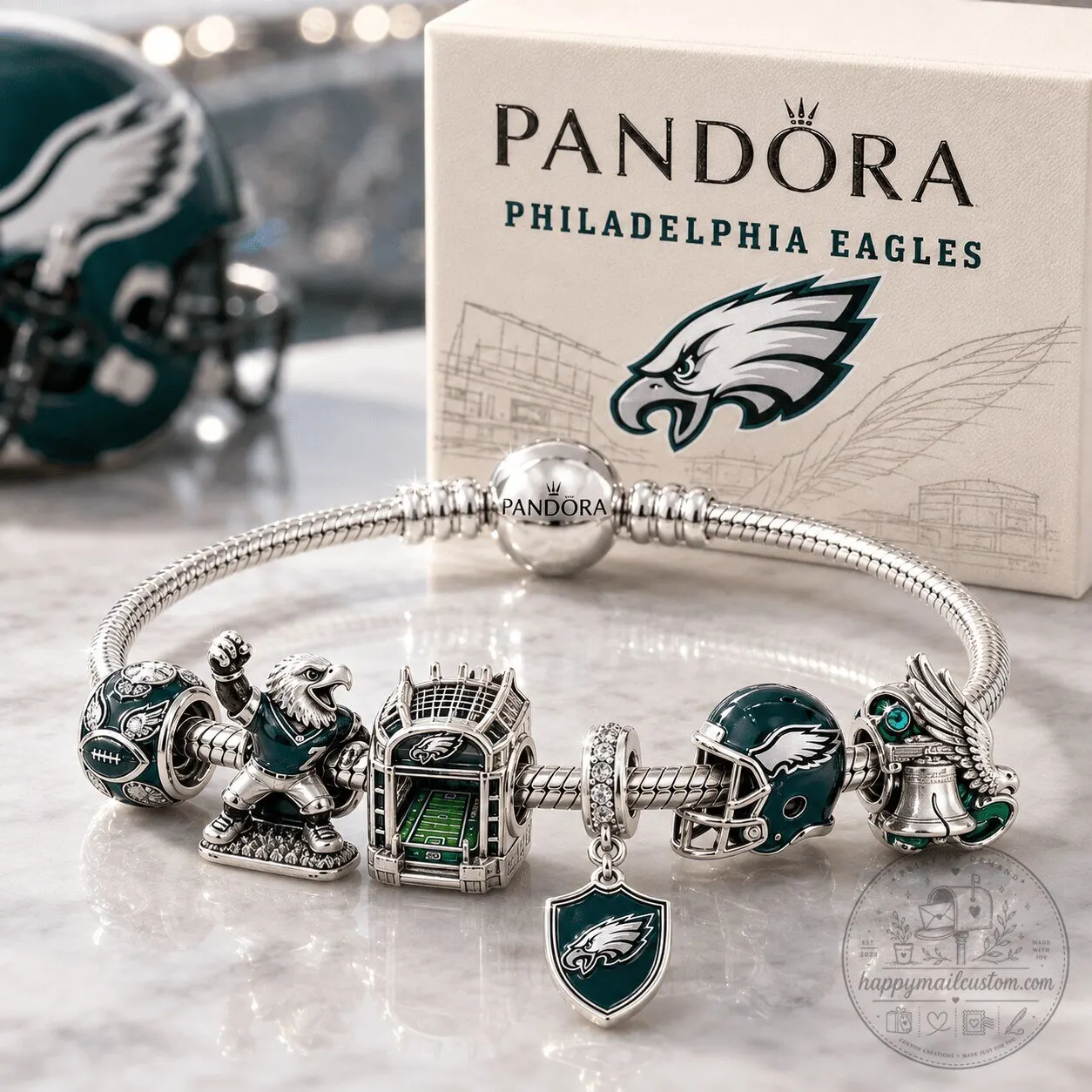 Philadelphia Eagles Pandora Silver Charm Bracelet Set