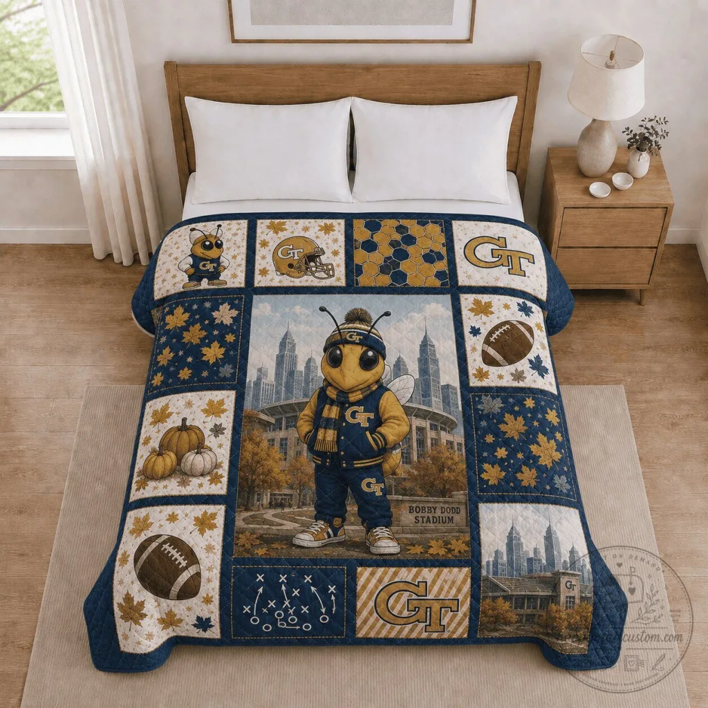 Georgia Tech Yellow Jackets Buzz Mascot Bobby Dodd Stadium Quilt Blanket Georgia Tech Yellow Jackets Buzz Mascot Bobby Dodd Stadium Quilt Blanket
