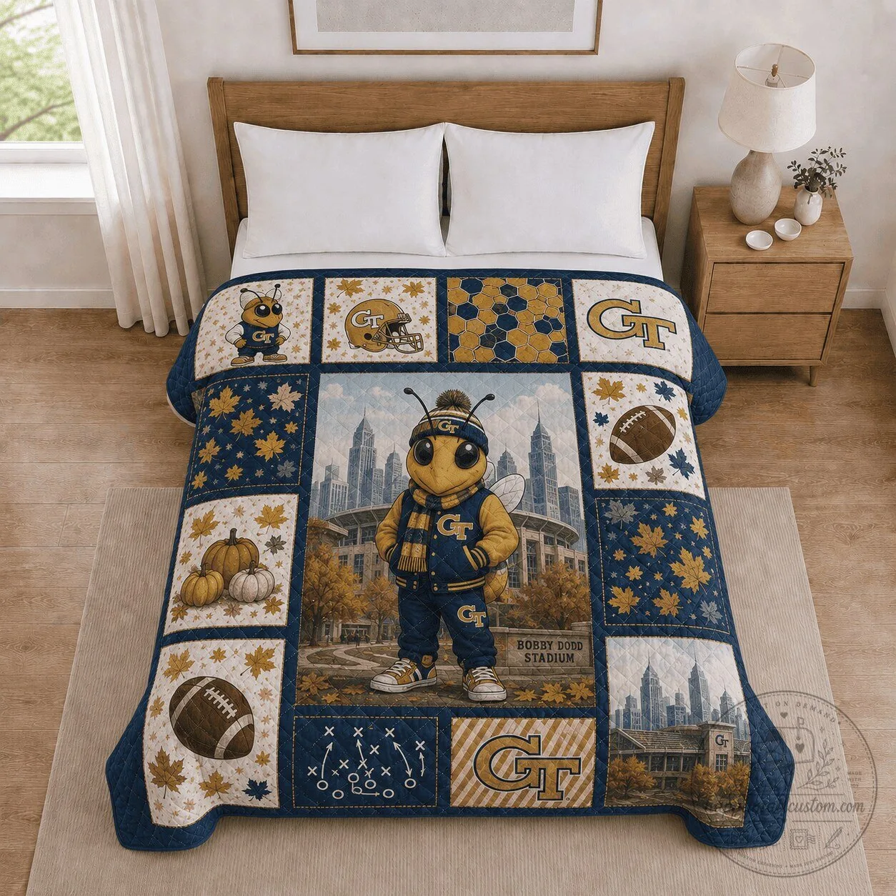 Georgia Tech Yellow Jackets Buzz Mascot Bobby Dodd Stadium Quilt Blanket