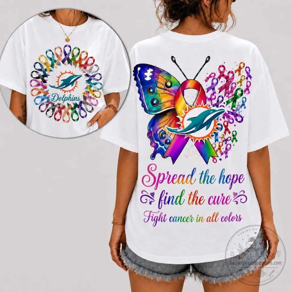 Miami Dolphins Cancer Awareness Butterfly Graphic T-Shirt
