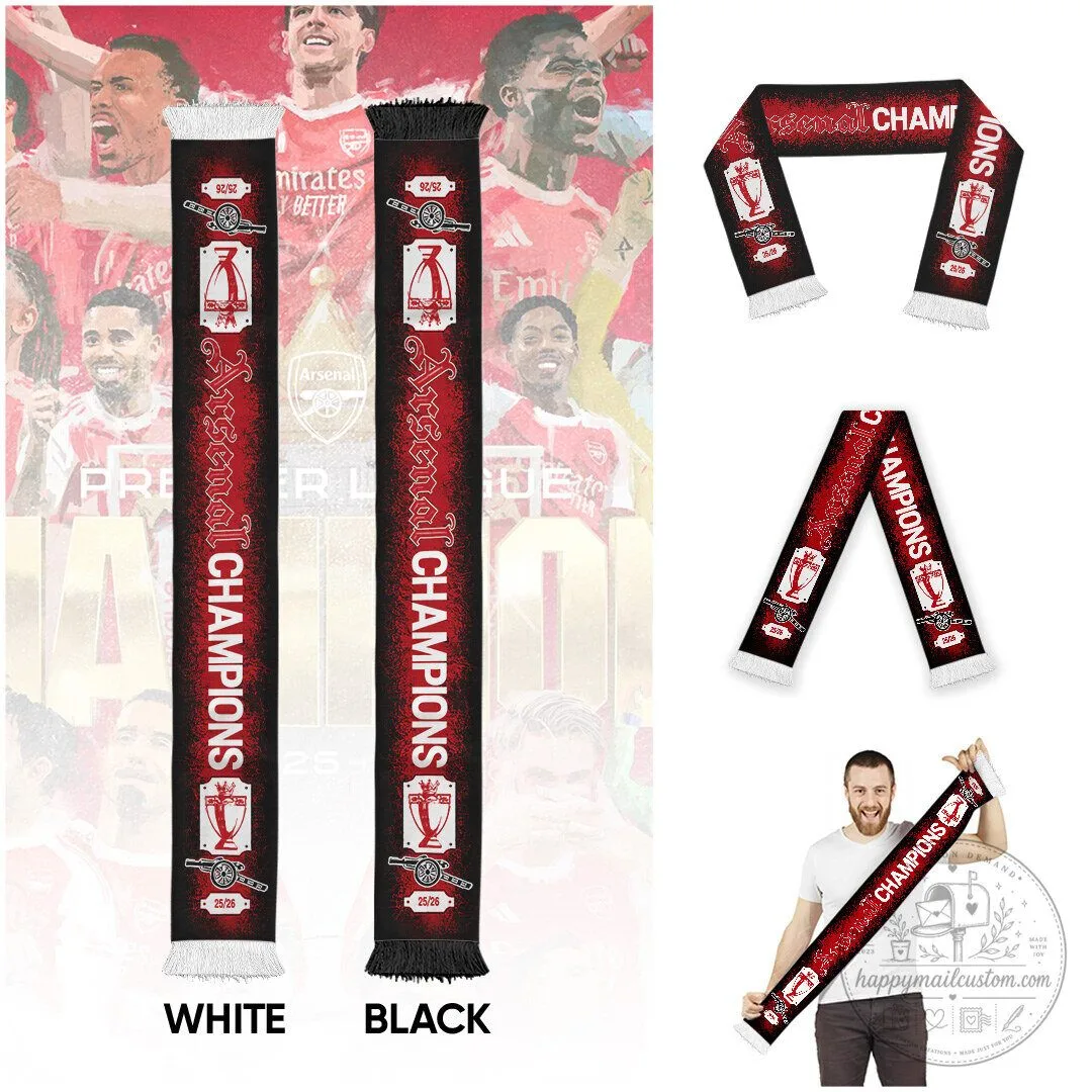 Premier League Champions 2025-2026 Soccer Scarf for Arsenal Football Club