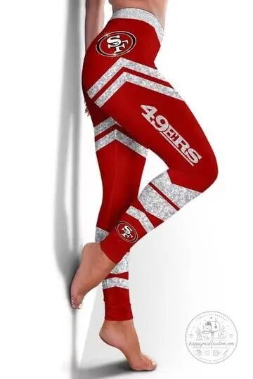San Francisco 49ers NFL Football Team Logo Red and White Striped Leggings