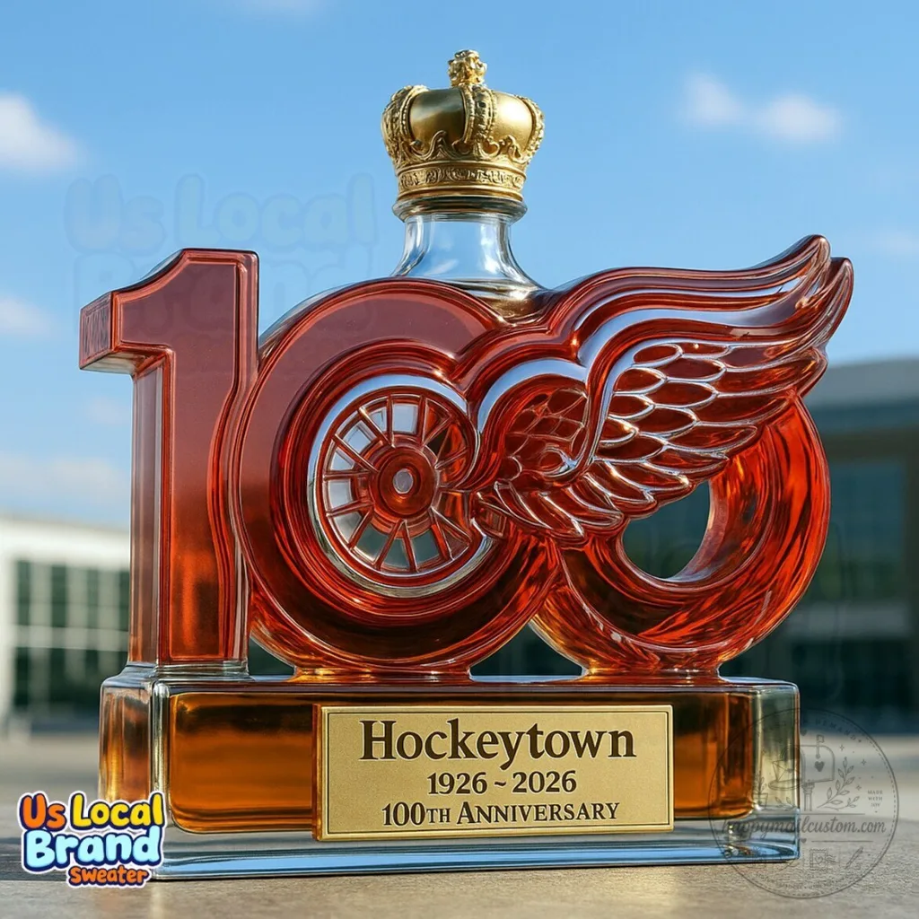 Detroit Red Wings Hockeytown 100th Anniversary Whiskey Bottle Decanter
