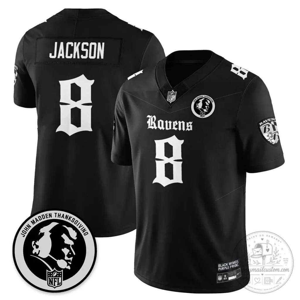 Baltimore Ravens Lamar Jackson Black Jersey by John Madden