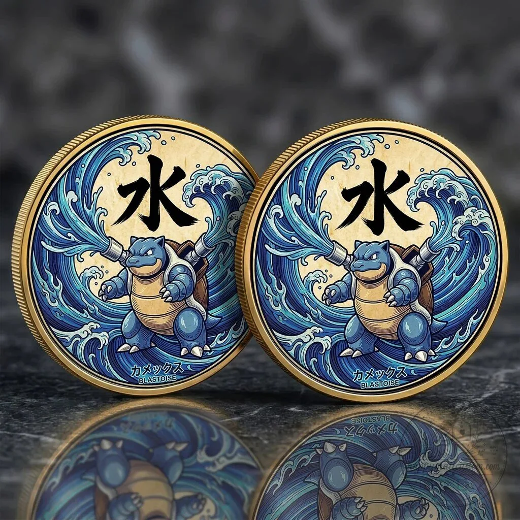 Pokemon Blastoise Water Type Gold Plated Commemorative Collector Coin