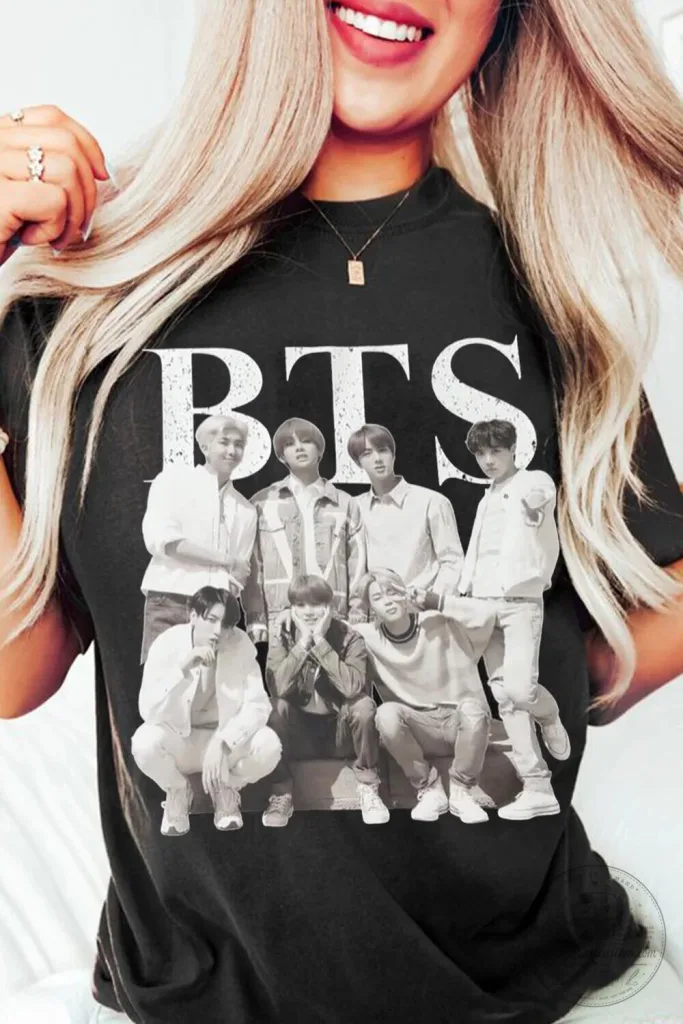 BTS K-Pop Group Black and White Photo Graphic T-Shirt