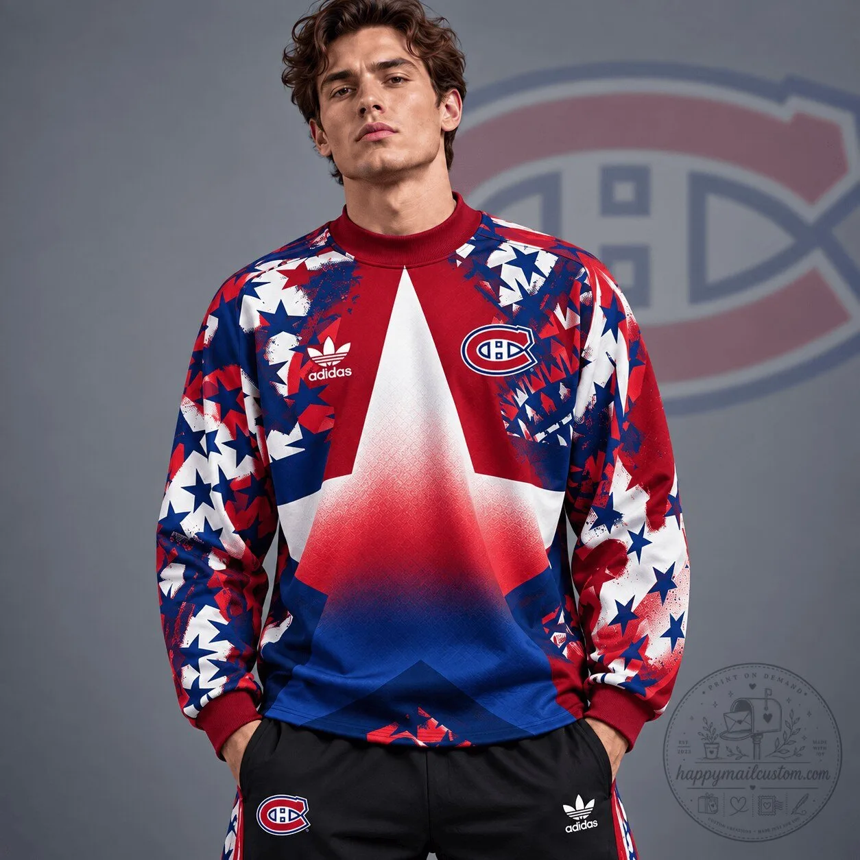 Montreal Canadiens NHL Retro Starburst All Over Print Crewneck Sweatshirt
