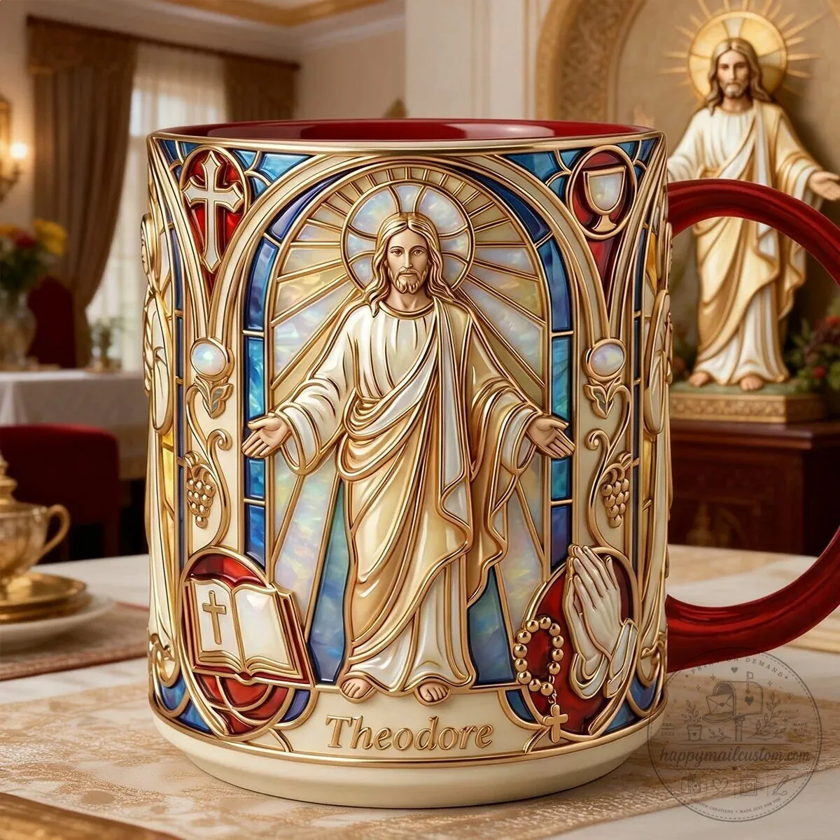 Jesus Christ Stained Glass Window Religious Christian Personalized Coffee Mug