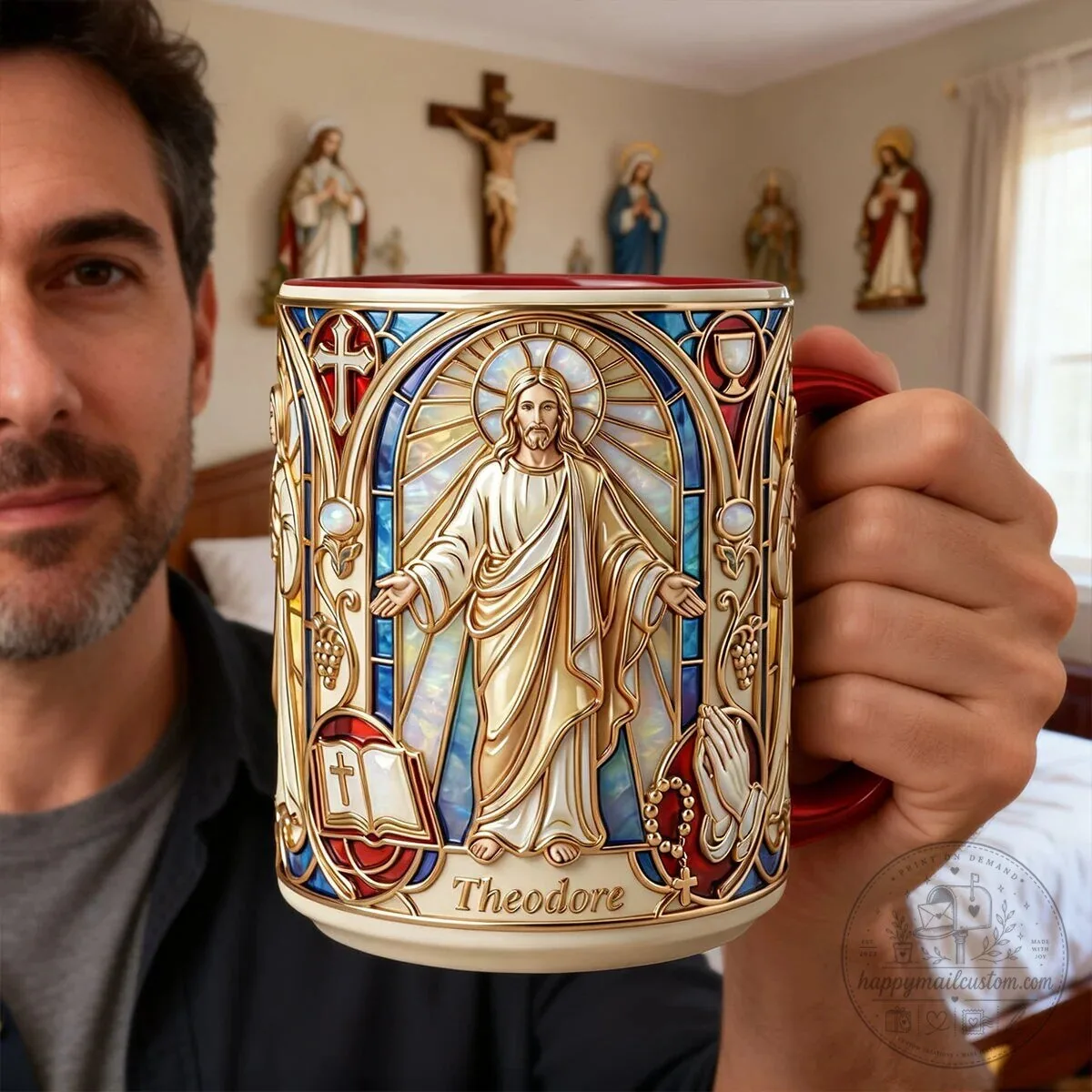Jesus Christ Stained Glass Window Religious Christian Personalized Coffee Mug 10 Jesus Christ Stained Glass Window Religious Christian Personalized Coffee Mug