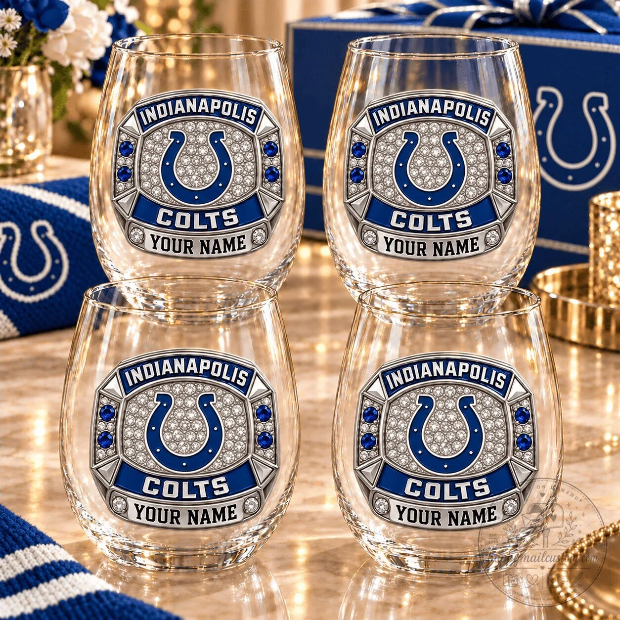 Indianapolis Colts Personalized Stemless Wine Glass Set of Four