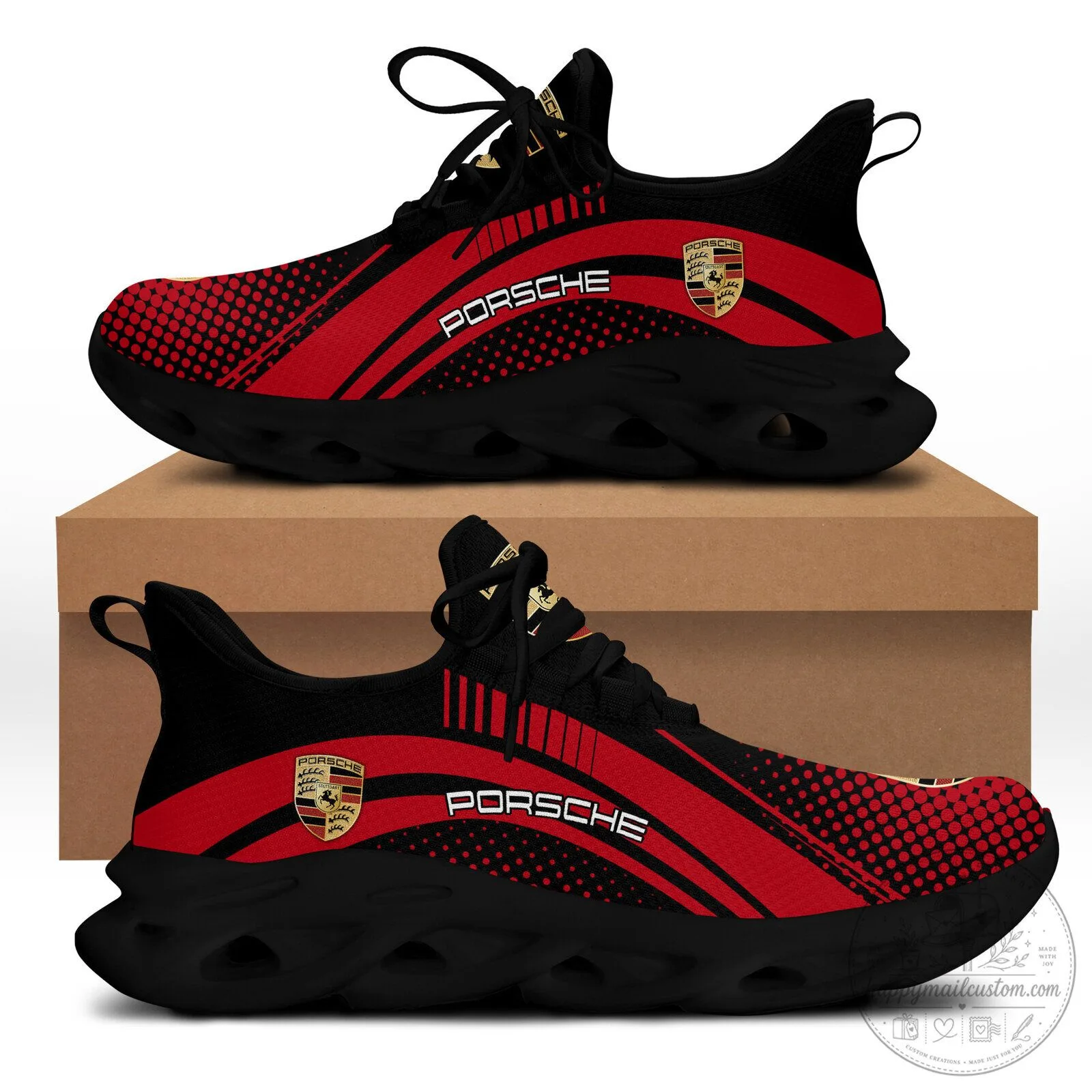 Porsche Red and Black Patterned Running Shoes for Men and Women