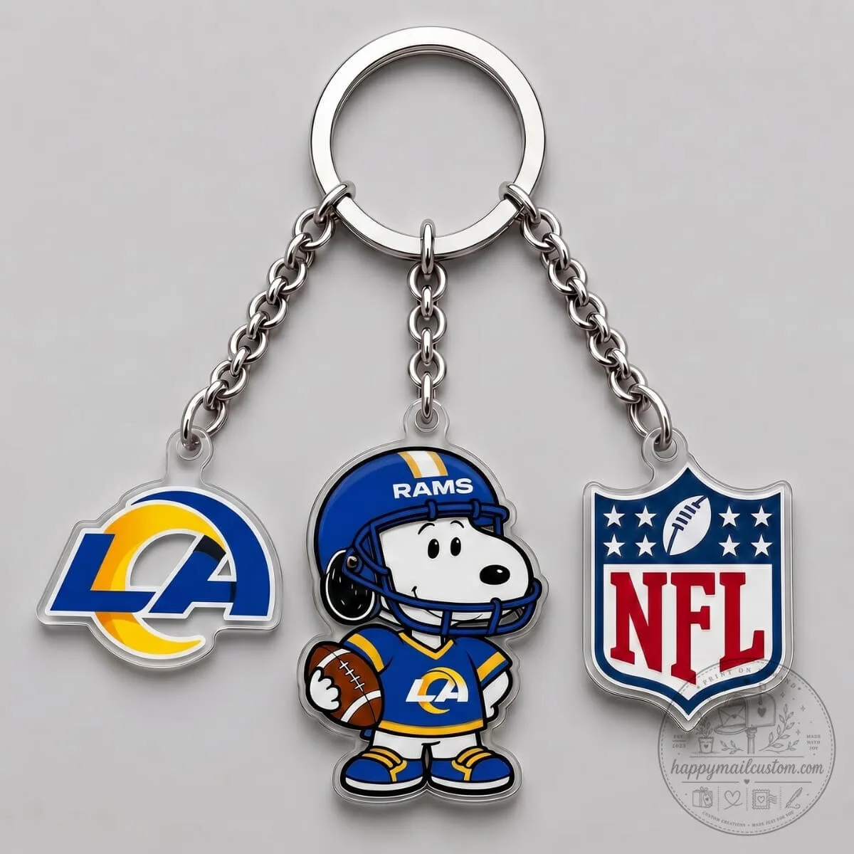 Los Angeles Rams Snoopy Football Player National Football League Triple Charm Keychain