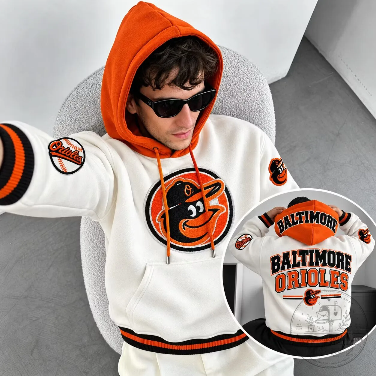 Baltimore Orioles Baseball Team Logo White Pullover Hoodie