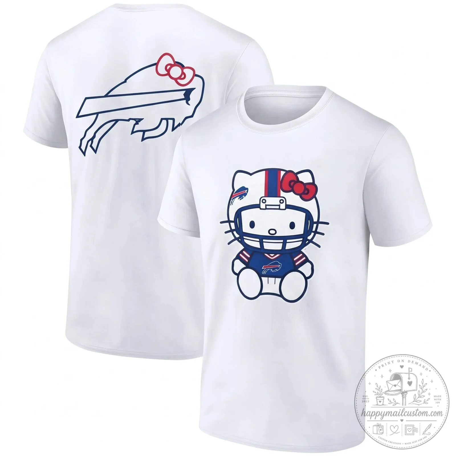 Black Graphic T-Shirt Featuring Hello Kitty and Buffalo Bills Football Helmet 14 Black Graphic T-Shirt Featuring Hello Kitty and Buffalo Bills Football Helmet