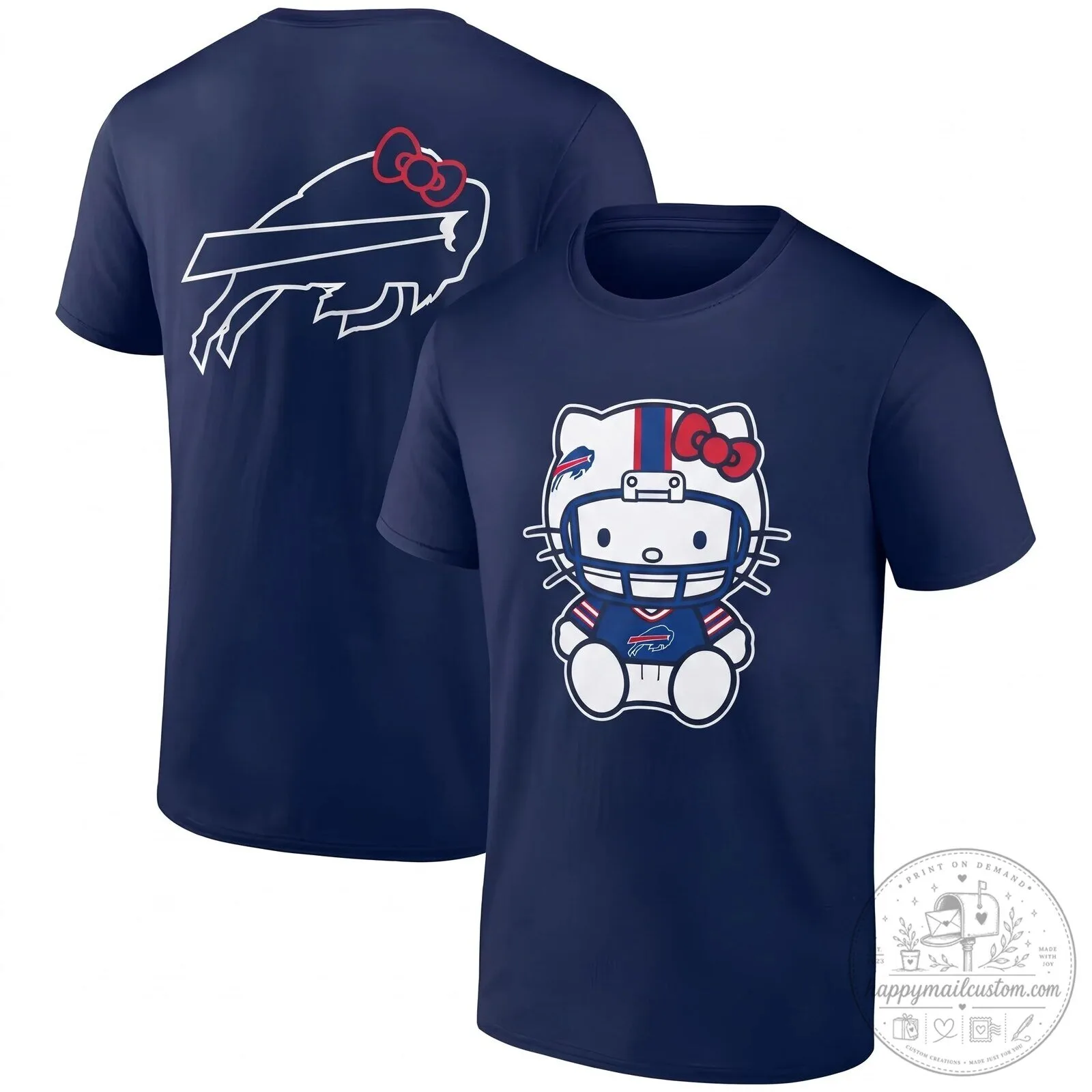 Black Graphic T-Shirt Featuring Hello Kitty and Buffalo Bills Football Helmet 15 Black Graphic T-Shirt Featuring Hello Kitty and Buffalo Bills Football Helmet