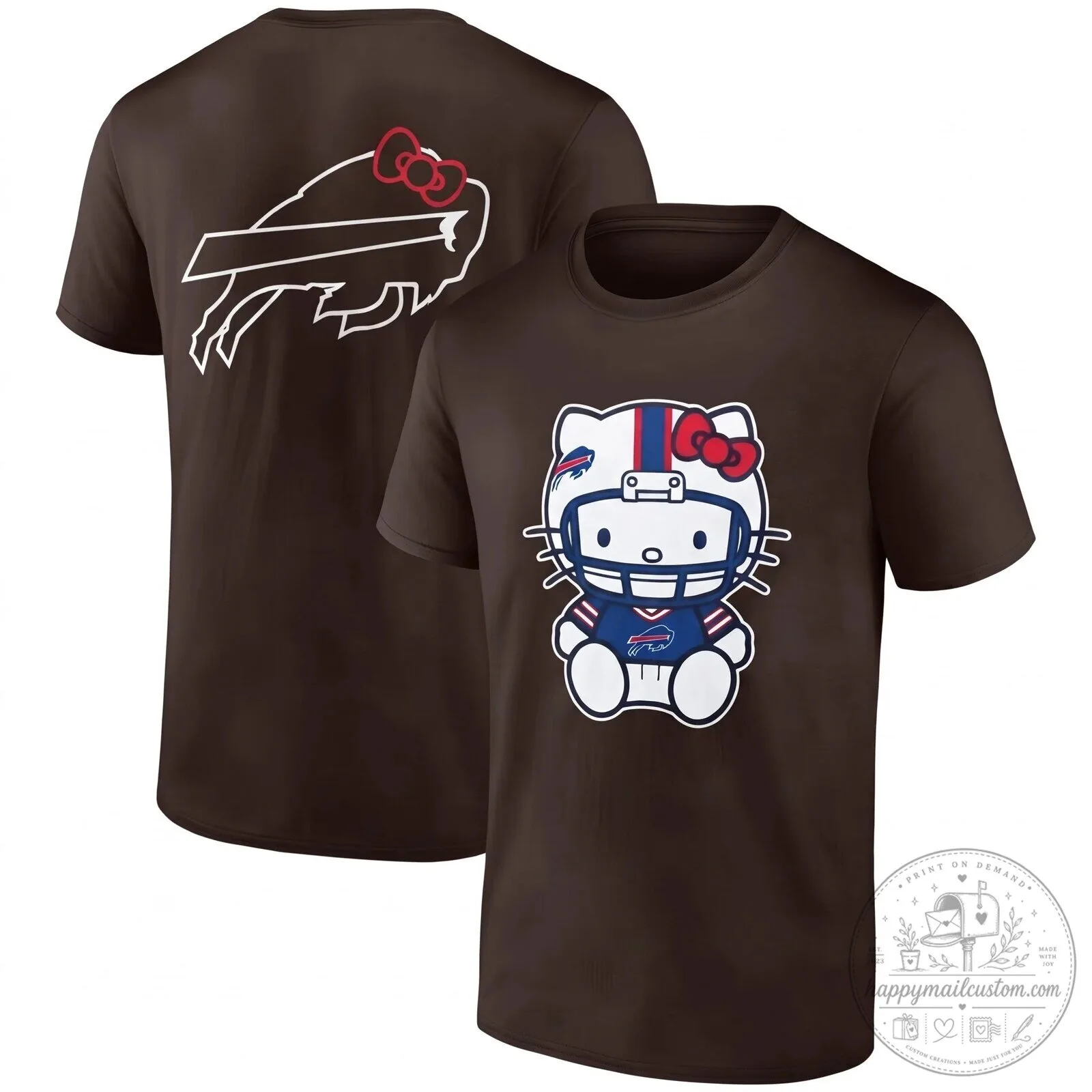 Black Graphic T-Shirt Featuring Hello Kitty and Buffalo Bills Football Helmet 17 Black Graphic T-Shirt Featuring Hello Kitty and Buffalo Bills Football Helmet