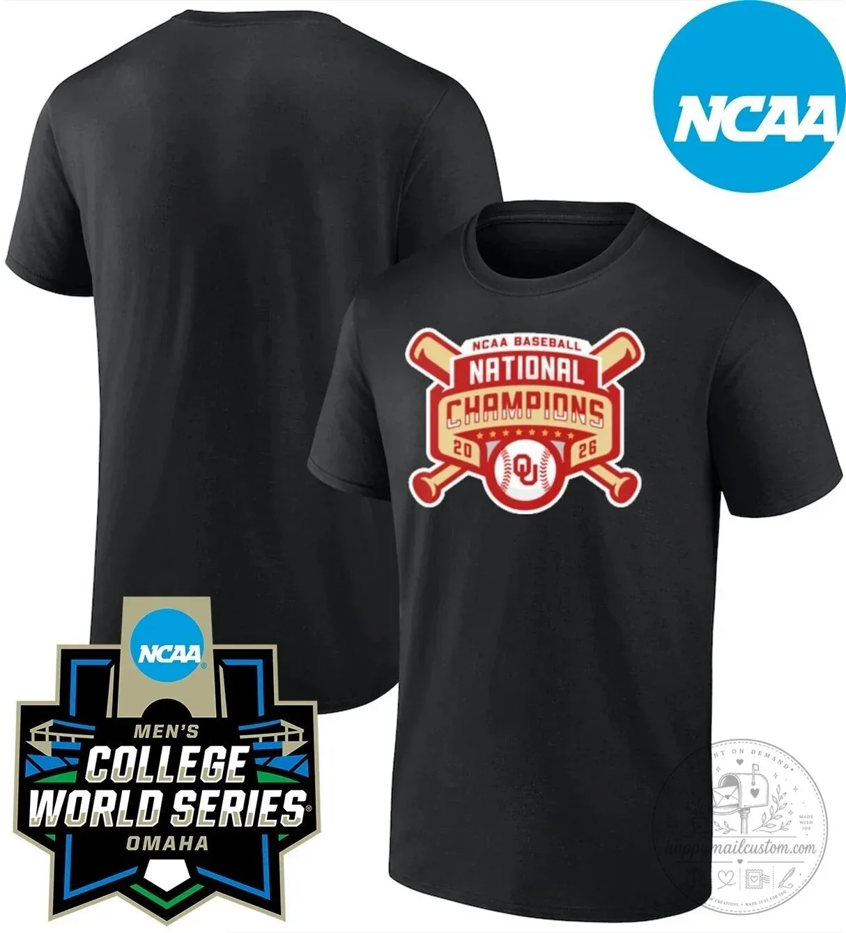 2026 NCAA Baseball National Champions Black Tee for Oklahoma Sooners Fans 9 2026 NCAA Baseball National Champions Black Tee for Oklahoma Sooners Fans