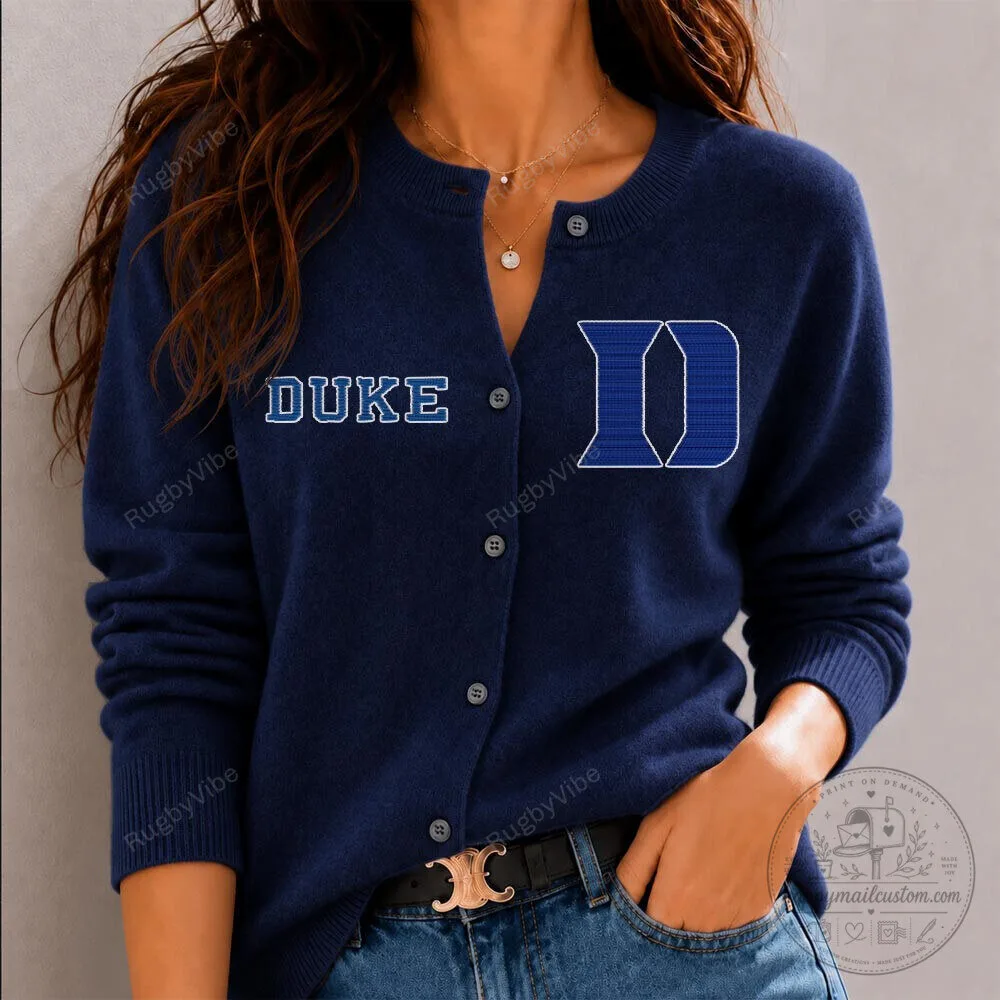 Duke Blue Devils Collegiate Team Logo Women's Button-Down Cardigan Sweater