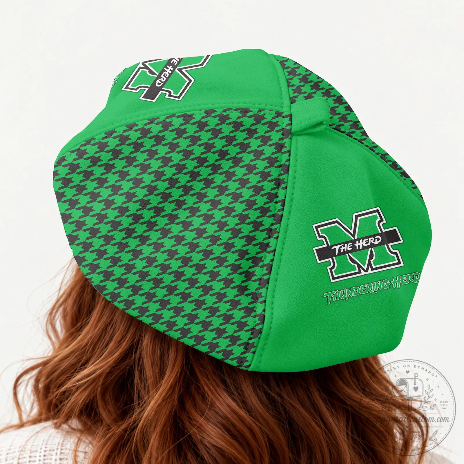 Marshall Thundering Herd Personalized Green Houndstooth Beret Hat 10 Marshall Thundering Herd Personalized Green Houndstooth Beret Hat