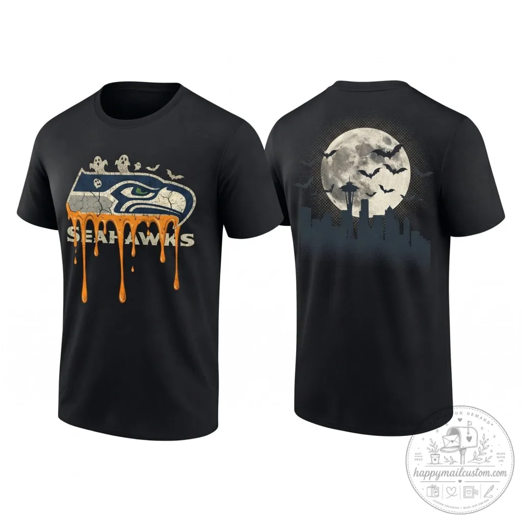 Halloween Seattle Seahawks Dripping Logo T-Shirt Halloween Seattle Seahawks Dripping Logo T-Shirt