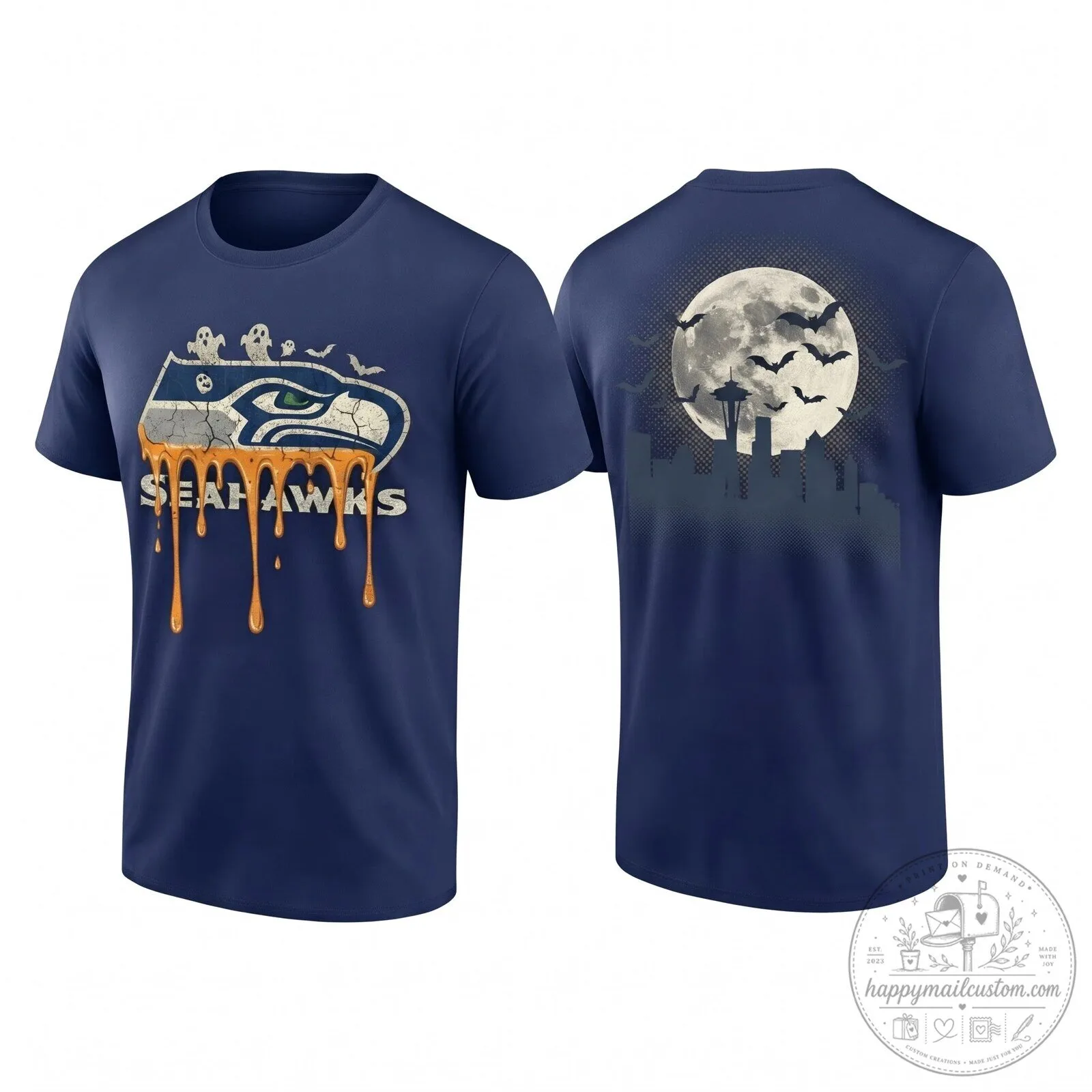 Halloween Seattle Seahawks Dripping Logo T-Shirt 11 Halloween Seattle Seahawks Dripping Logo T-Shirt