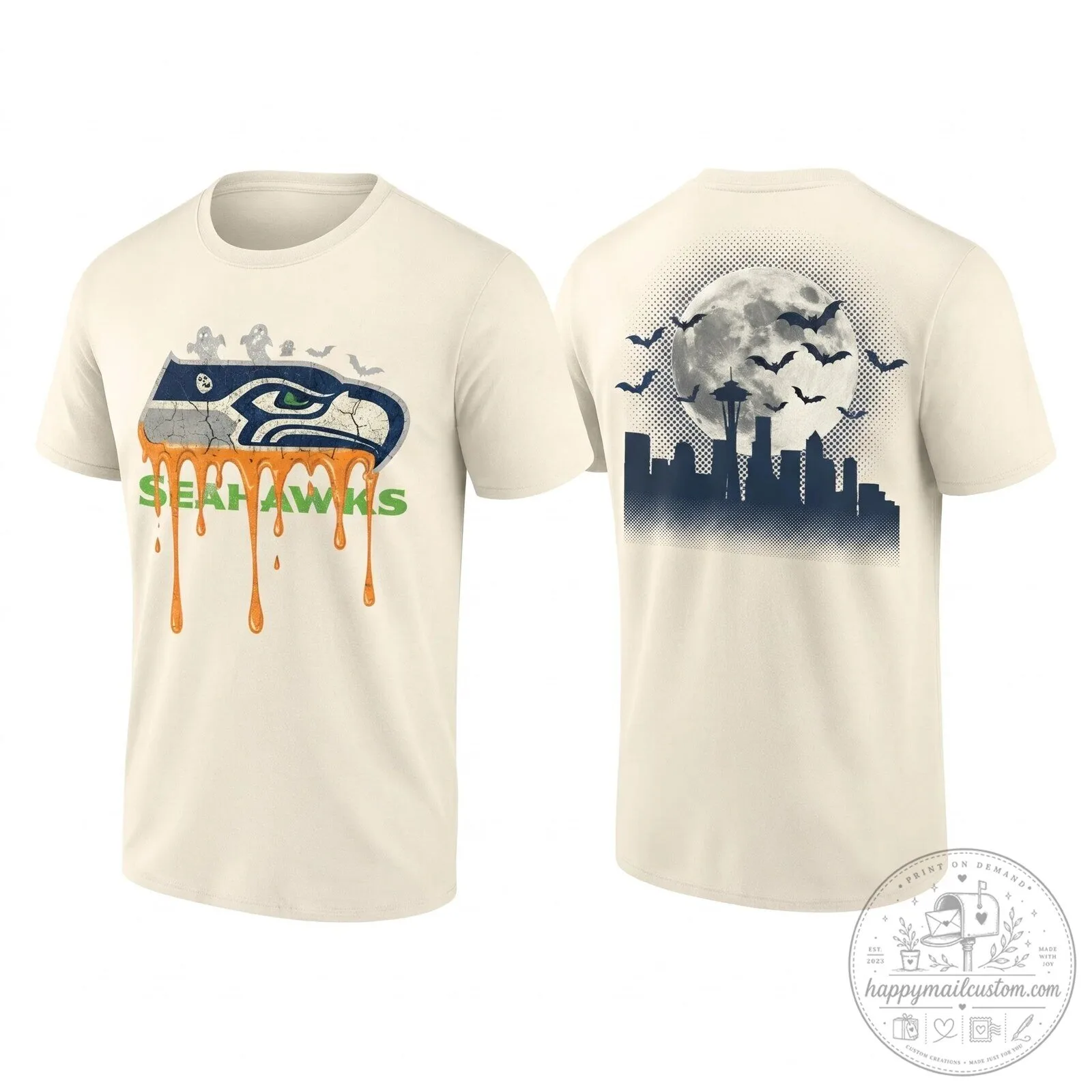 Halloween Seattle Seahawks Dripping Logo T-Shirt 12 Halloween Seattle Seahawks Dripping Logo T-Shirt