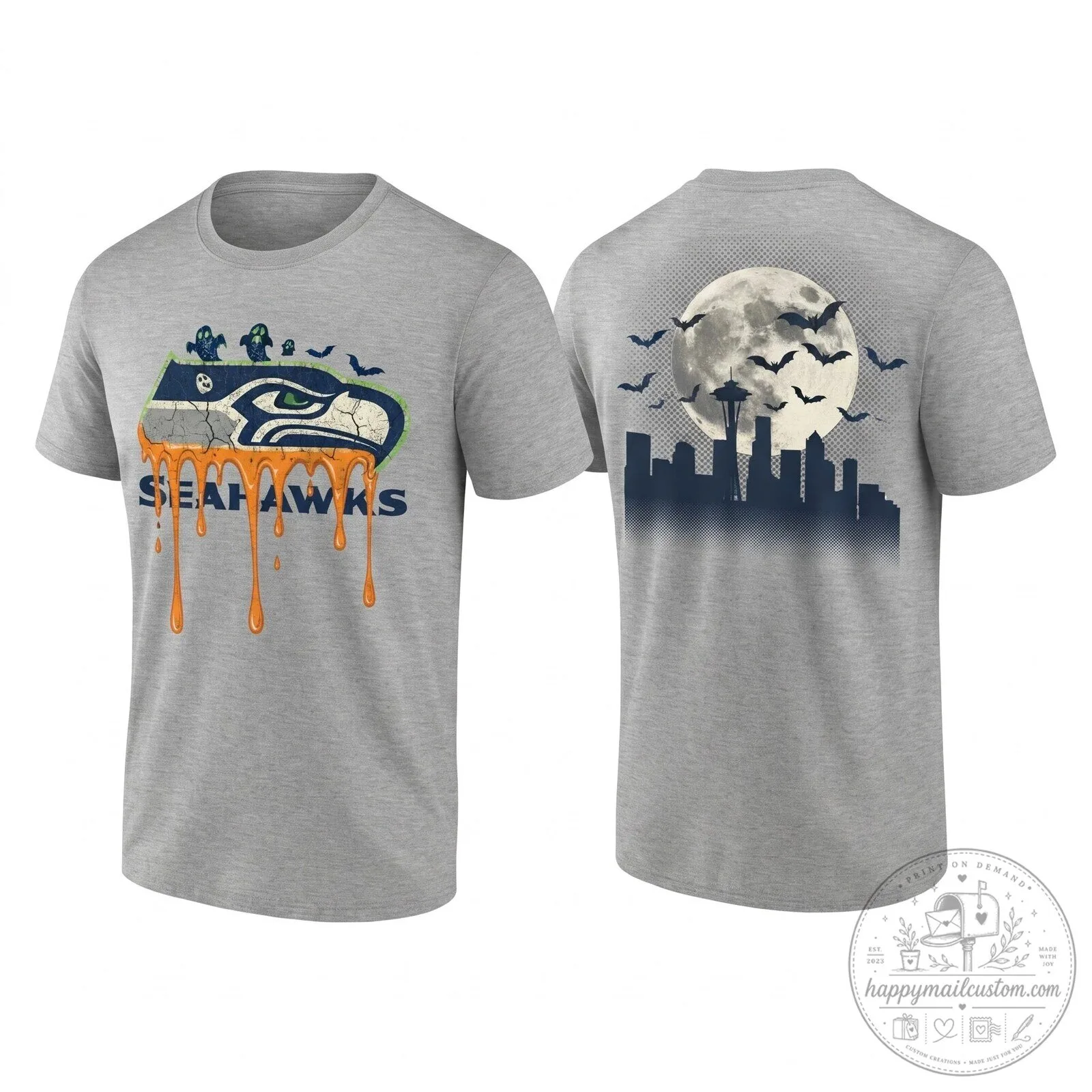 Halloween Seattle Seahawks Dripping Logo T-Shirt 13 Halloween Seattle Seahawks Dripping Logo T-Shirt