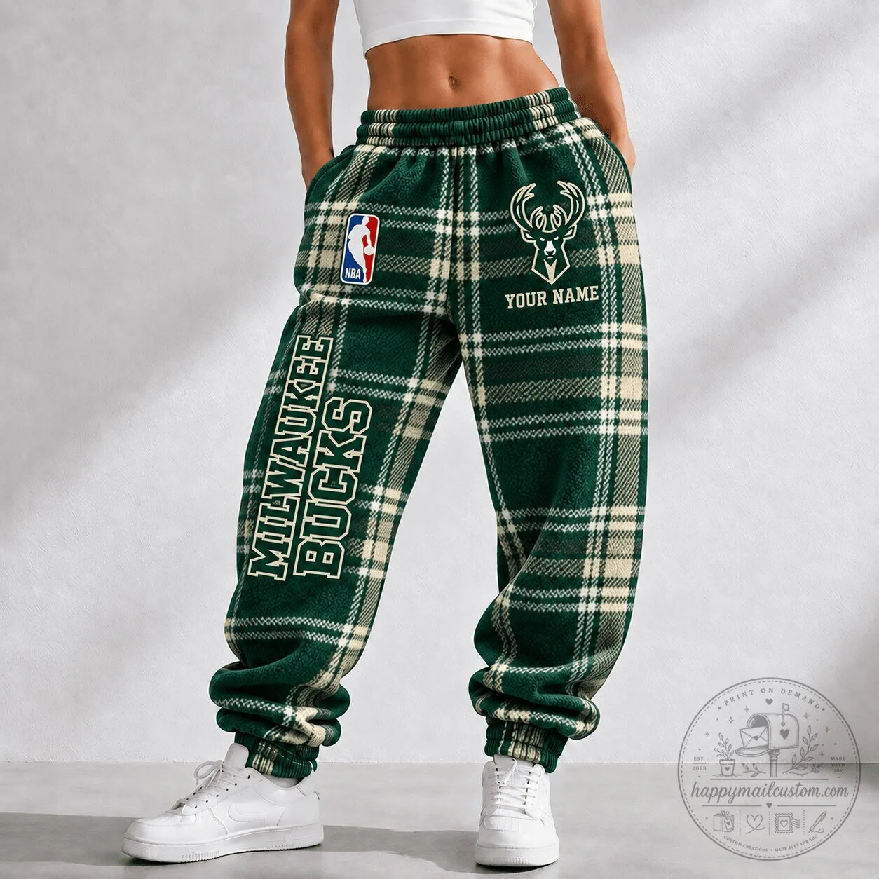 Milwaukee Bucks NBA Plaid Custom Name Jogger Pants for Men and Women