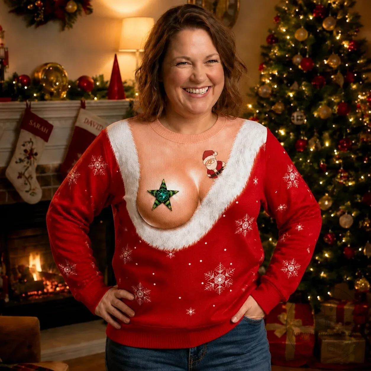 Funny Naughty Santa Claus Christmas Holiday Ugly Sweater for Women